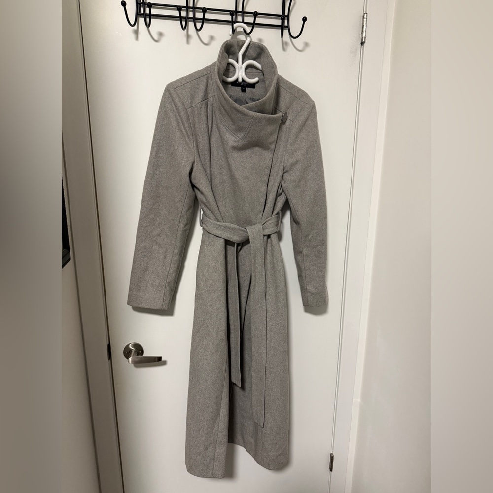 Sz 14 Kenneth Cole New York Light Gray Wool Belted Trench Coat